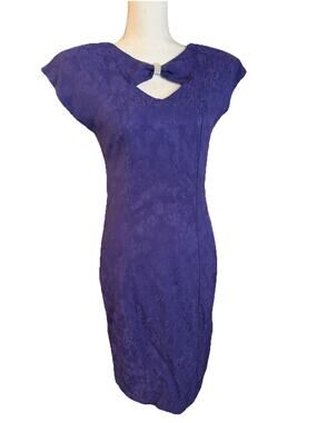 Vintage 90s STASH Dress Purple Knee Length Glam Rock W/Jewel Cutout Brocade S?